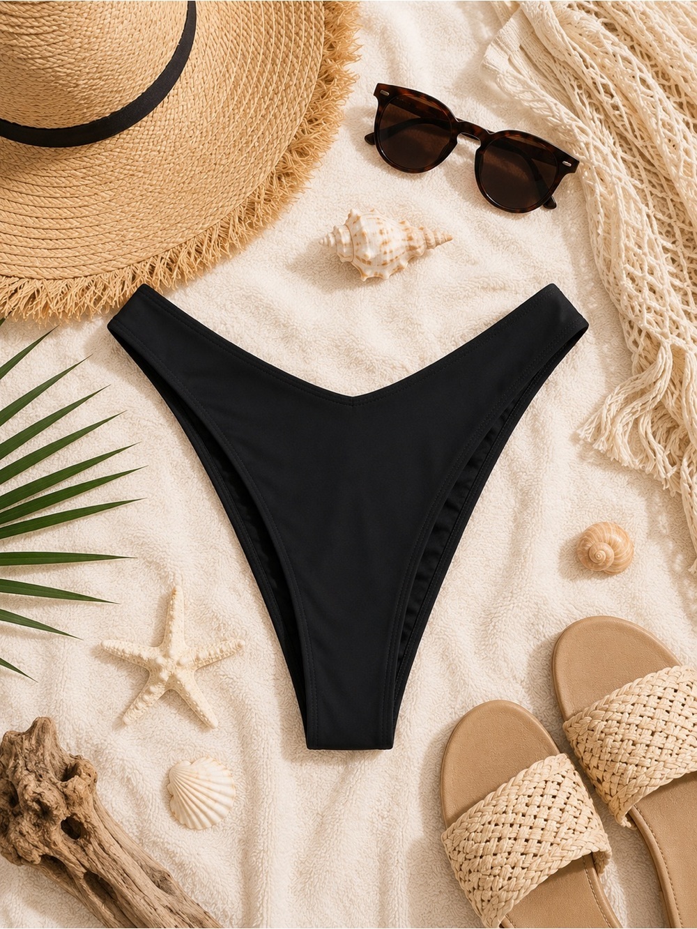 NWT Naked Wardrobe Swim V-Front Tanga Bikini Bottom Black Size XS